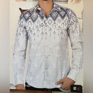‼️Buy any 3 items get 1 free ‼️Camisa vaquera Men's Blue Patterned Shirt